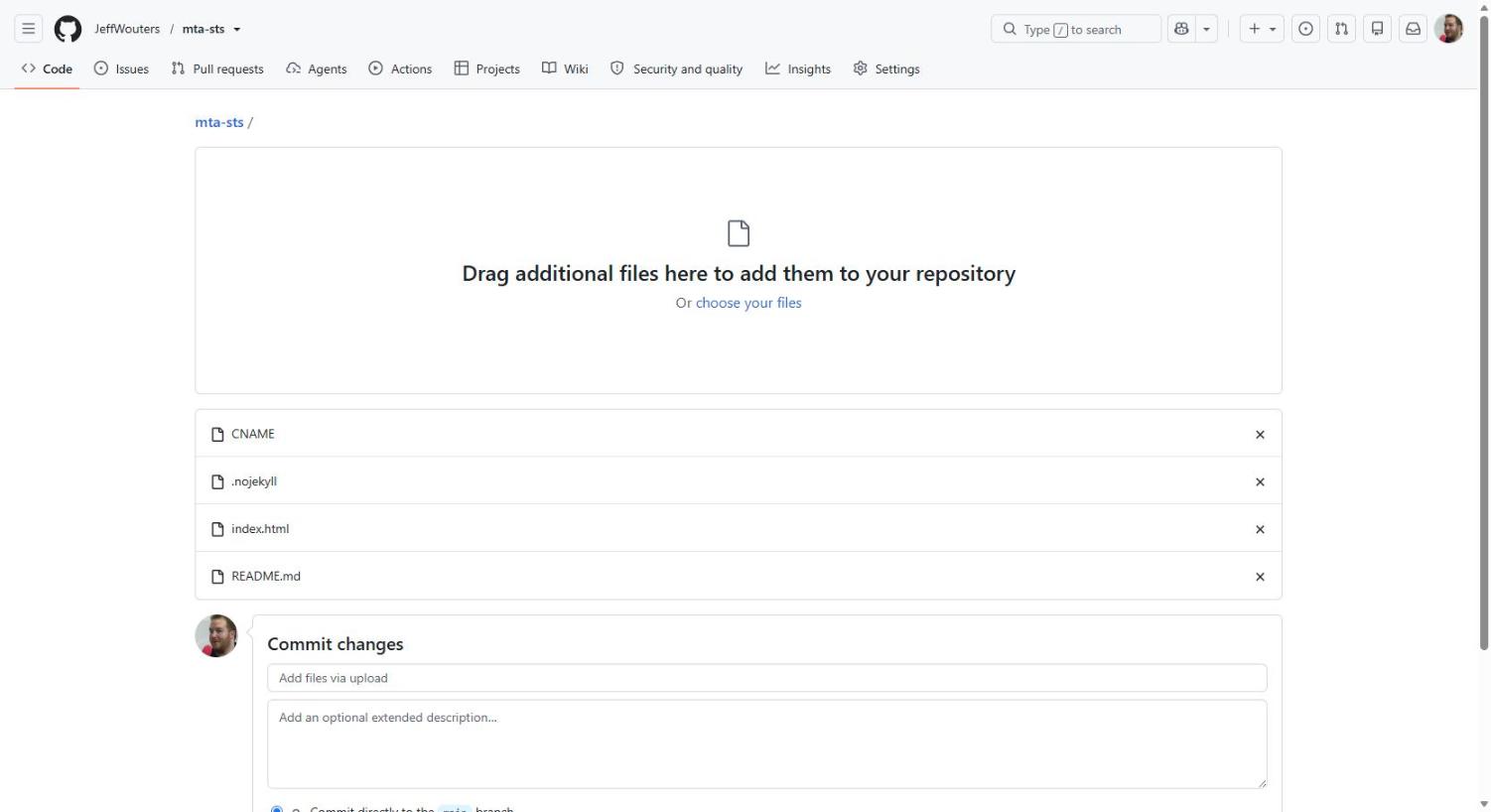 Uploading CNAME, .nojekyll, index.html and README.md to the repository